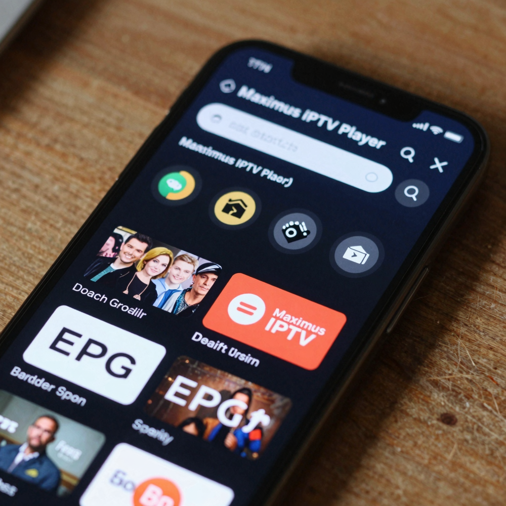 Live TV channel grid in Maximus IPTV Player on an iOS device