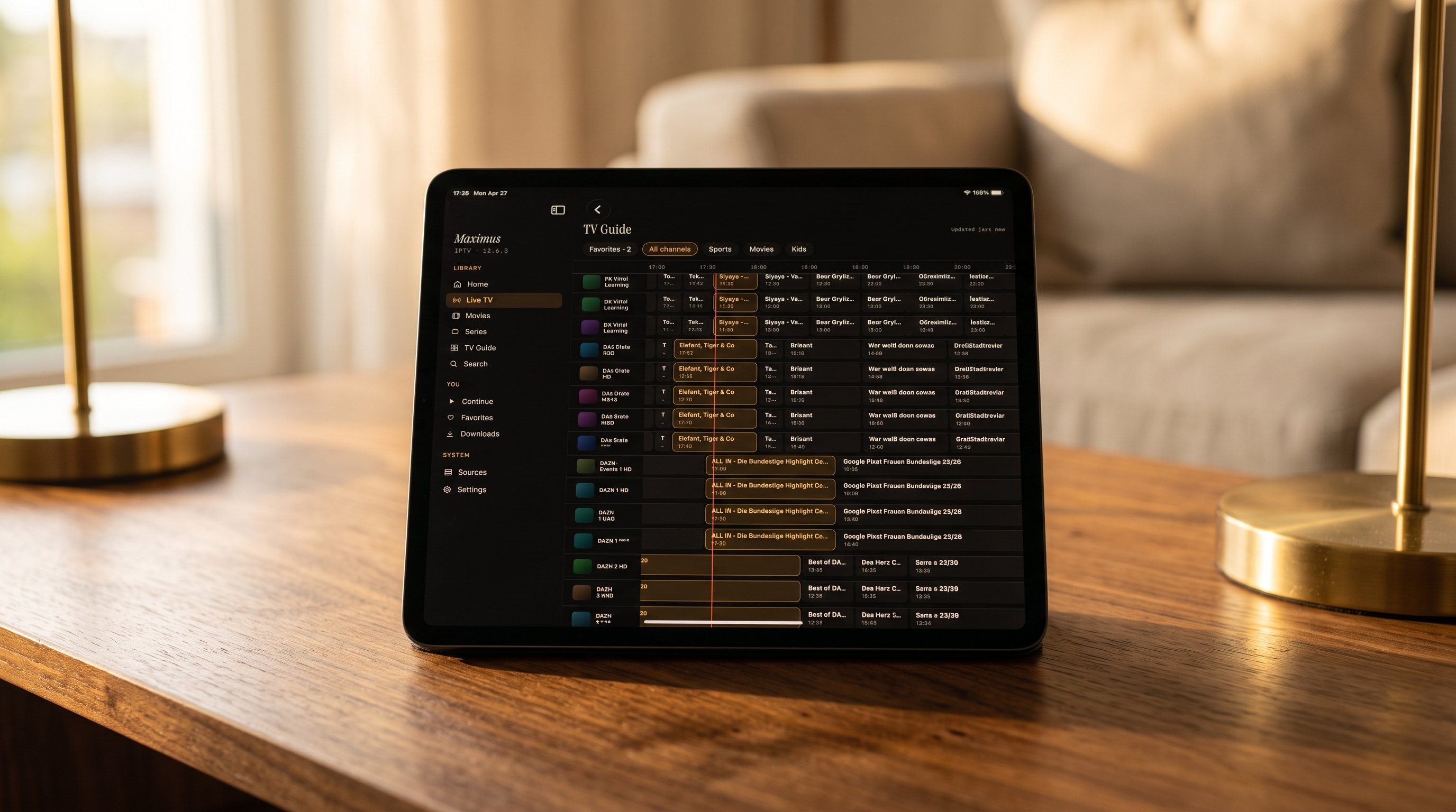 Maximus IPTV Player TV Guide on iPad