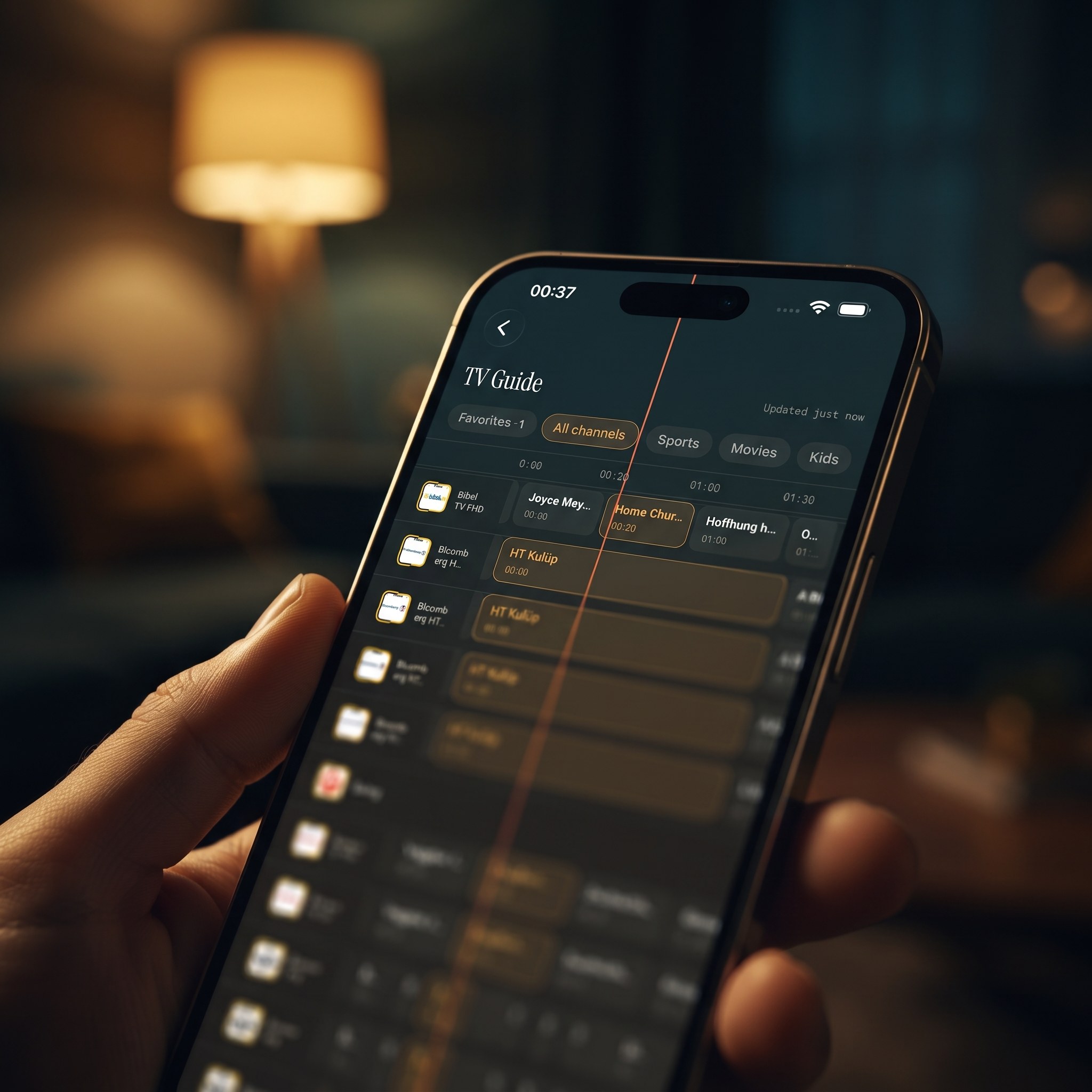 Maximus IPTV Player TV guide timeline with international channels