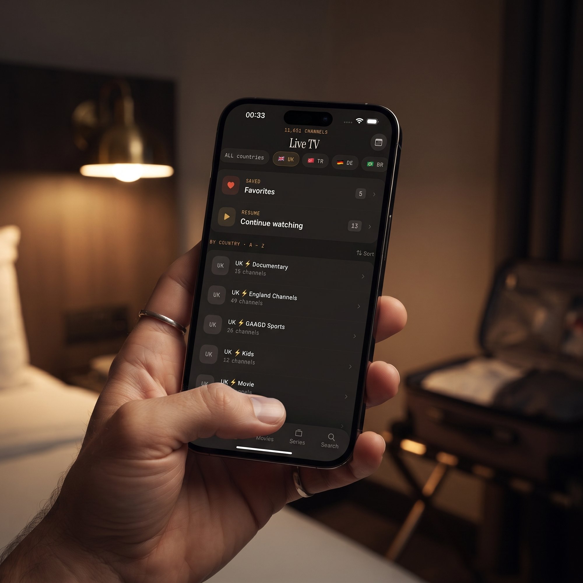 Hotel room with a tablet streaming IPTV over public Wi-Fi