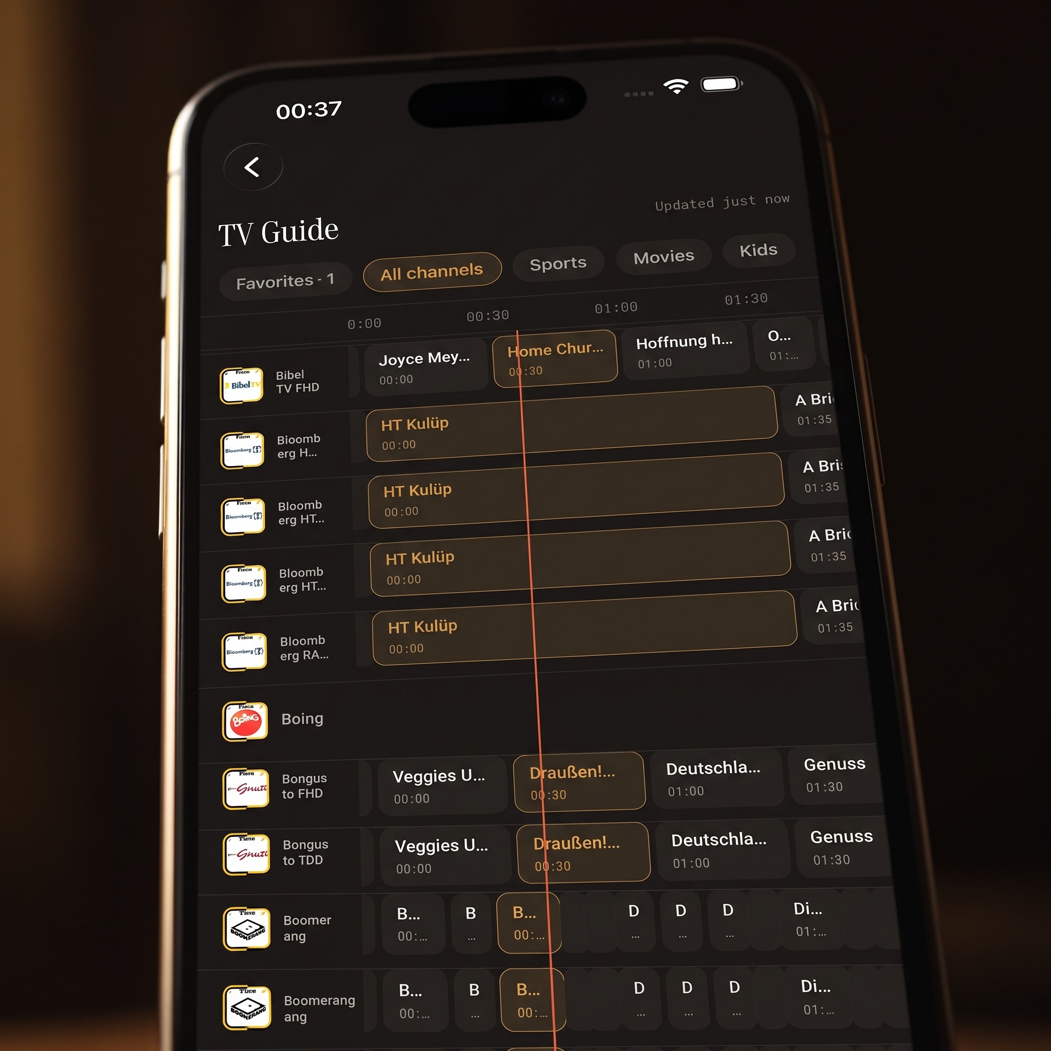 Filtering the TV guide timeline by category in an IPTV smart player